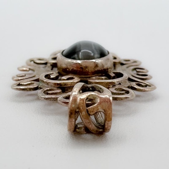 Vintage Sterling Silver 925 Gray Labradorite Filigree Pendant 90s Grunge Celtic - Picture 7 of 12